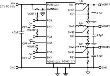 MIC23450 Triple Output Synchronous Buck Regulators