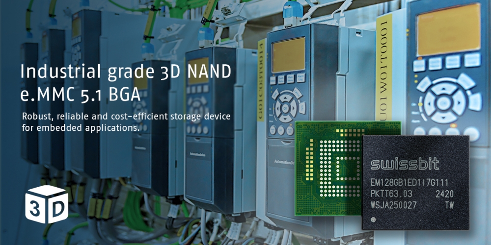 Swissbit industrial grade 3D NAND e-MMC 5.1 bga